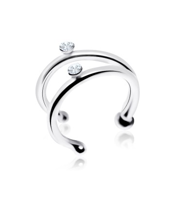 Double Stone Set Dual Ring with Ball Ear Cuff EC-201b (1.2)